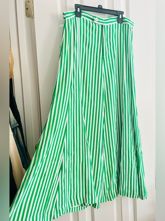Anthropologie Green and White Striped Wide Leg Pants - Picture 2 of 10